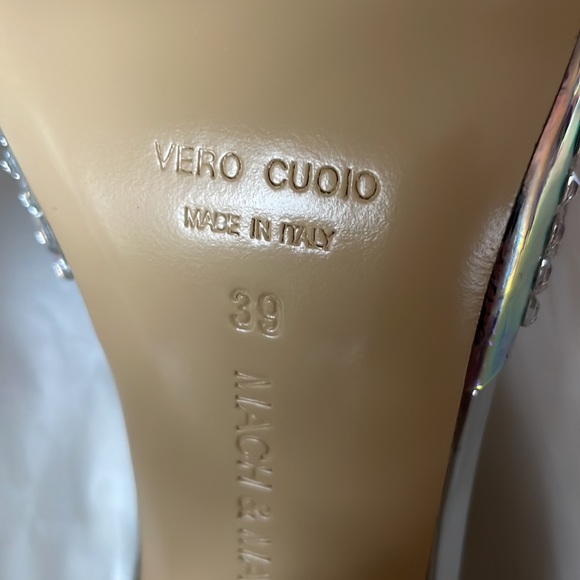 Mach & Mach crystal embellished iridescent silver mules sandals pumps sz 39 - Picture 9 of 10